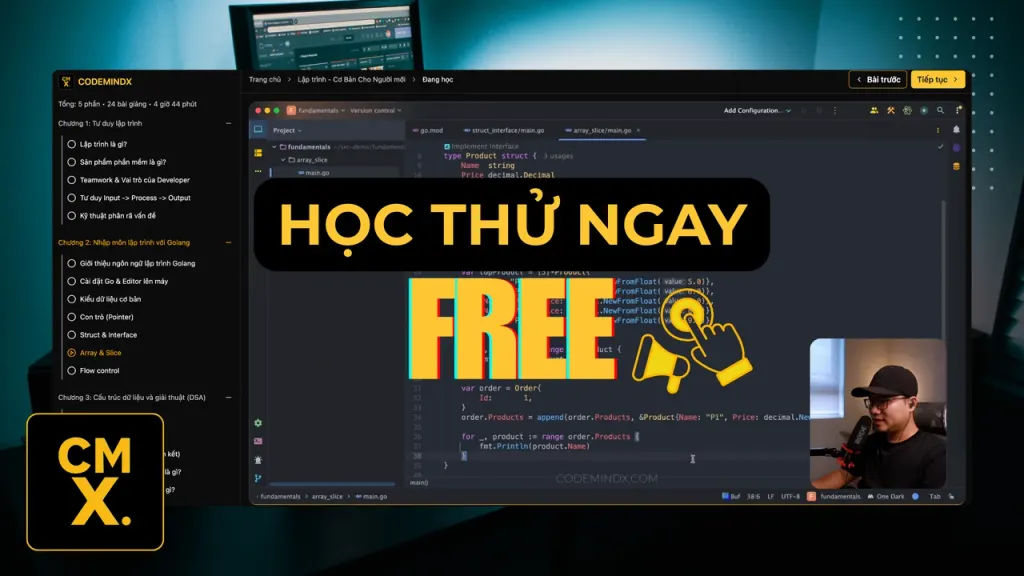 Học thử ngay miễn phí — xem trước giao diện học và danh sách bài giảng